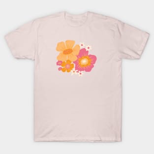 Groovy 60s Floral - Sunset Pink T-Shirt